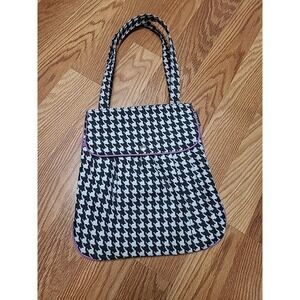 YAK PAK Tote Bag Purse In Canvas Houndstooth Pattern Black & White Size LARGE